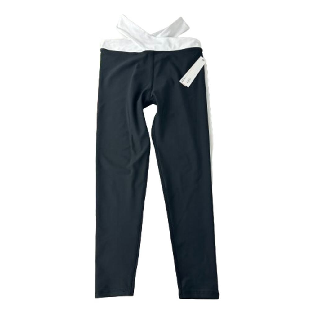 NWT Aqua Athletic Womens Cutout High Rise White Waistband Black Leggings Small